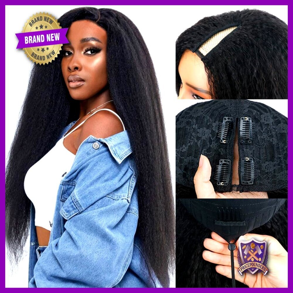 Kinky Straight V Part Wig Human Hair 16 Inch Glueless No Leave Out